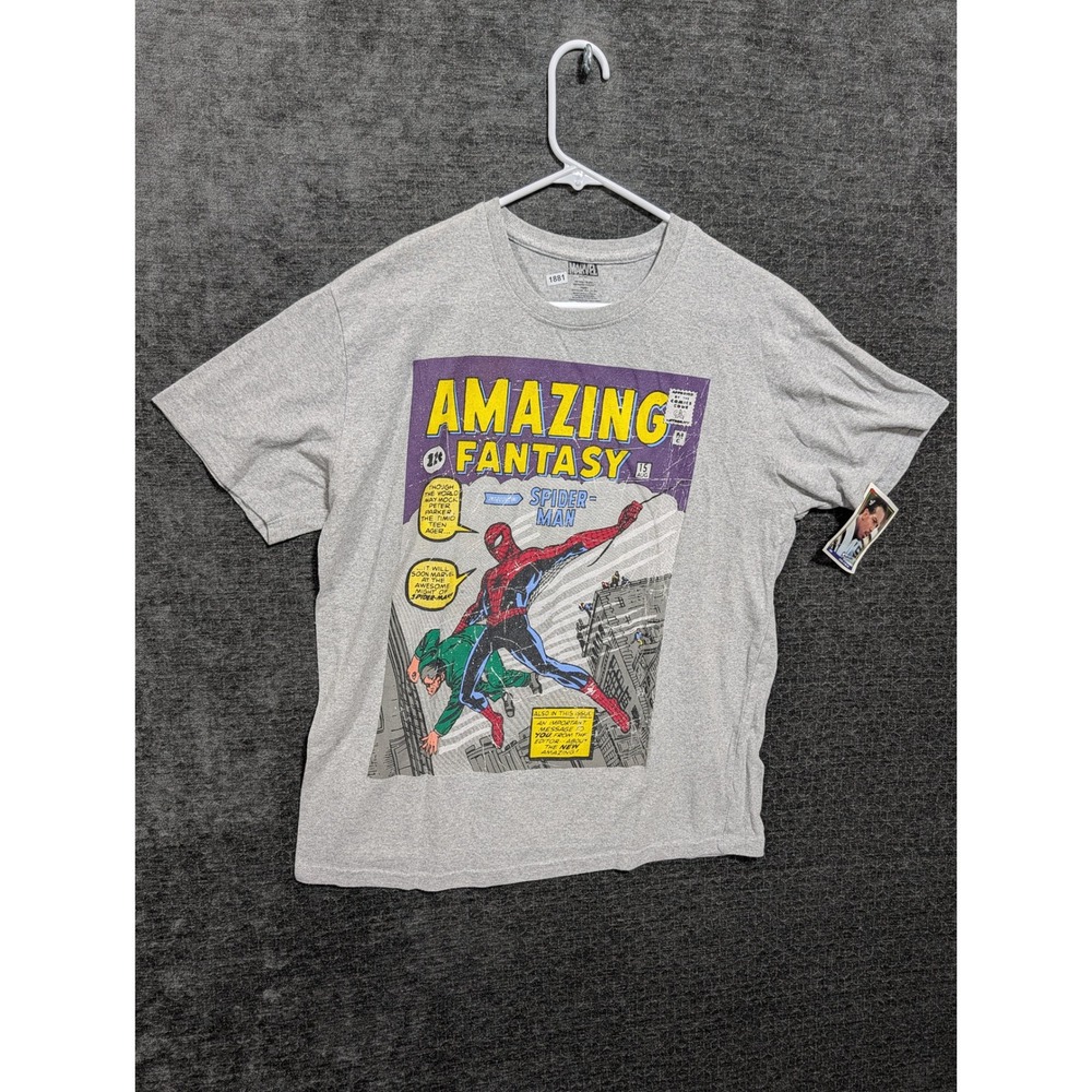 Marvel Spider-Man Amazing Fantasy 15 Comic Cover Graphic T-Shirt Gray Mens XL